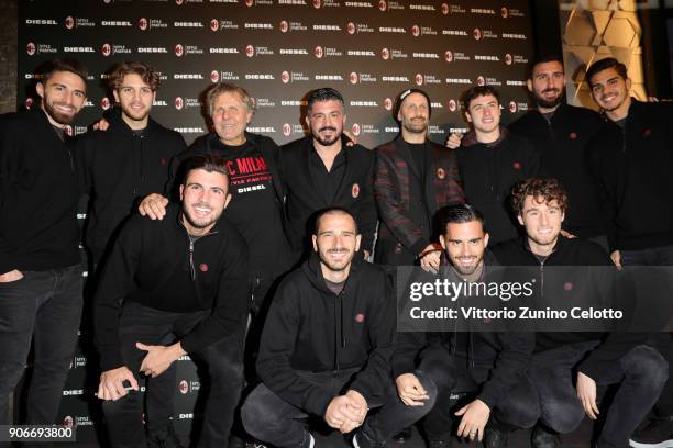 Renzo Rosso, Gennaro Gattuso, Andrea Rosso, Davide Calabria, Leonardo Bonucci, Patrick Cutrone, Fernandez Suso, Andre Silva, Hakan Calhanoglu attends...