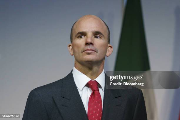 Jose Antonio Gonzalez Anaya, Mexico's finance minister, stands during a news conference with Bill Morneau, Canada's finance minister, not pictured,...