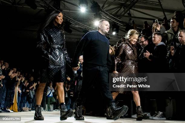 Naomi Campbell, Kim Jones, Kate Moss walks the runway at the finale during the Louis Vuitton Menswear Fall/Winter 2018-2019 show as part of Paris...