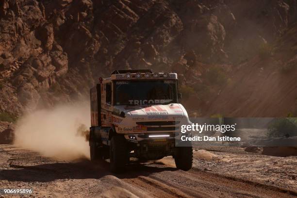 Maurik Van Den Heuvel of the Netherlands and DakarSpeed drives with co-driver Wilko Van Oort of the Netherlands and mechanic Martijn Van Rooij of the...