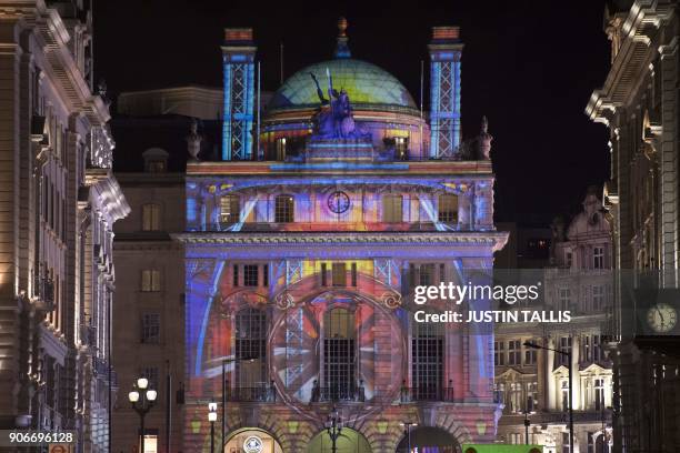 Voyage by Camille Gross and Leslie Epsztein is seen on show as part of the Lumiere London light festival in London on January 18, 2018. London is...