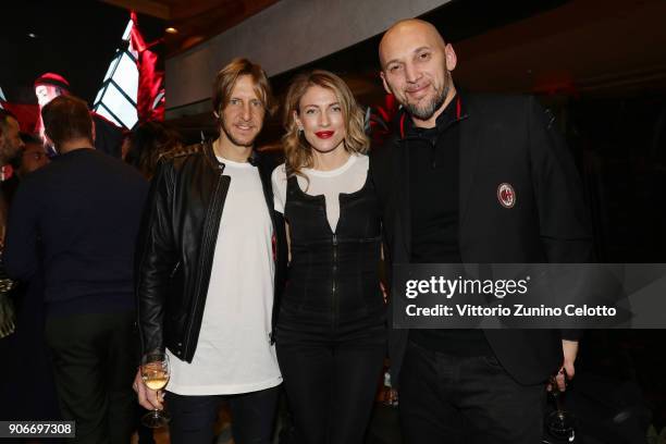 Massimo Ambrosini, Paola Ambrosini and Christian Abbiati attend DIESEL X A.C. MILAN SPECIAL COLLECTION on January 18, 2018 in Milan, Italy.