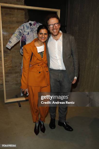 Gallerist Johann Konig and designer Leyla Piedayesh attend the Lala Berlin X Koenig Souvenir event during 'Der Berliner Salon' AW 18/19 at Koenig...