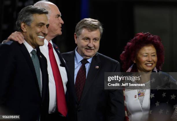 Republican congressional candidate Rick Saccone at a rally for President Trump at H&K Equipment, a rental and sales company for specialized material...