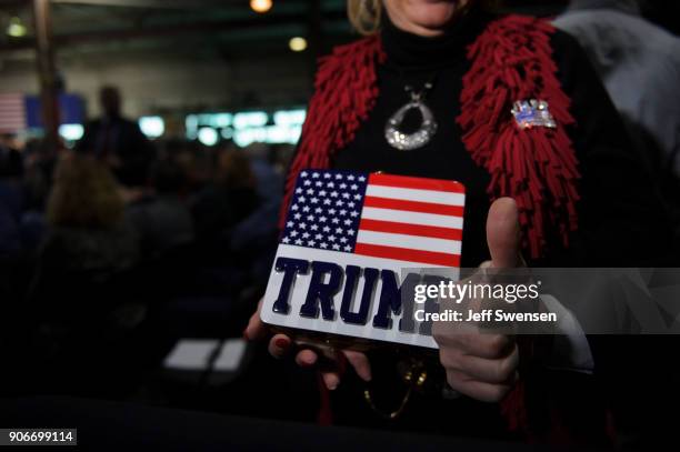 Supporters of President Donald J Trump gathered in the 18th Congressional District to listen to the president speak at a rally at H&K Equipment, a...