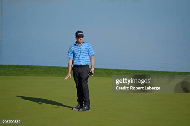 Martin Piller reacts to her putt on the 18th hole during the first round of the CareerBuilder Challenge at the Jack Nicklaus Tournament Course at PGA...