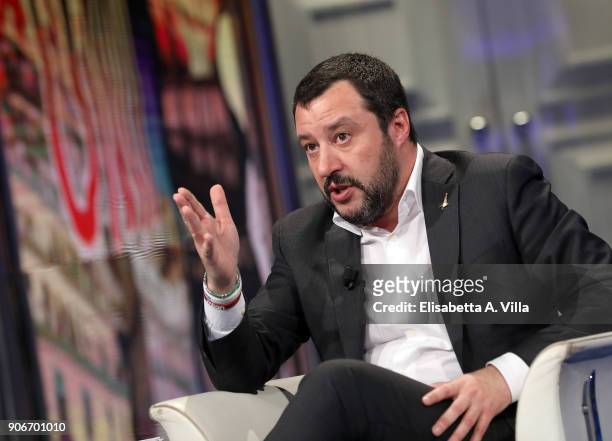 General Secretary of Italian Party Lega Nord Matteo Salvini attends 'Porta a Porta' tv show on January 18, 2018 in Rome, Italy.