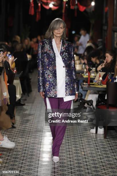 Model walks the catwalk at the William Fan Defilee during 'Der Berliner Salon' AW 18/19 on January 18, 2018 in Berlin, Germany.