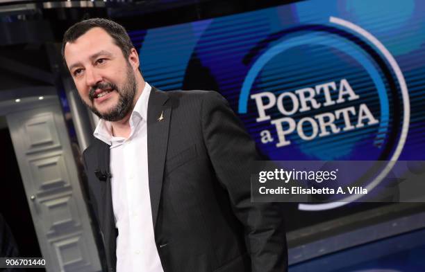 General Secretary of Italian Party Lega Nord Matteo Salvini attends 'Porta a Porta' tv show on January 18, 2018 in Rome, Italy.