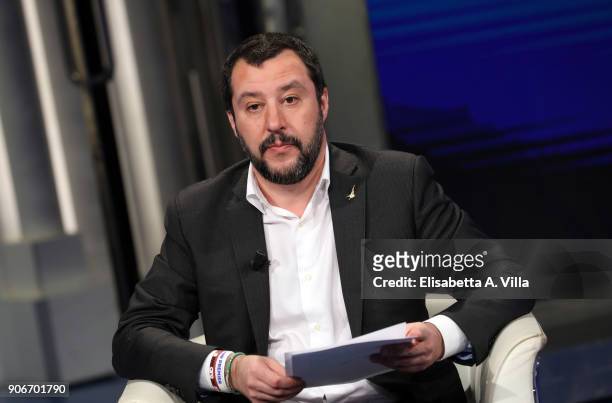 General Secretary of Italian Party Lega Nord Matteo Salvini attends 'Porta a Porta' tv show on January 18, 2018 in Rome, Italy.
