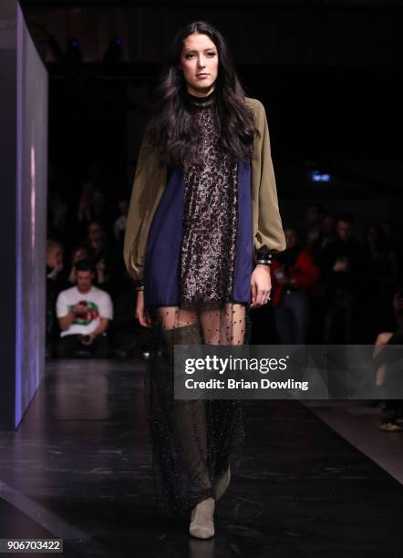 Rebecca Mir walks the runway during the Maybelline Show 'Urban Catwalk - Faces of New York' at Vollgutlager on January 18, 2018 in Berlin, Germany.