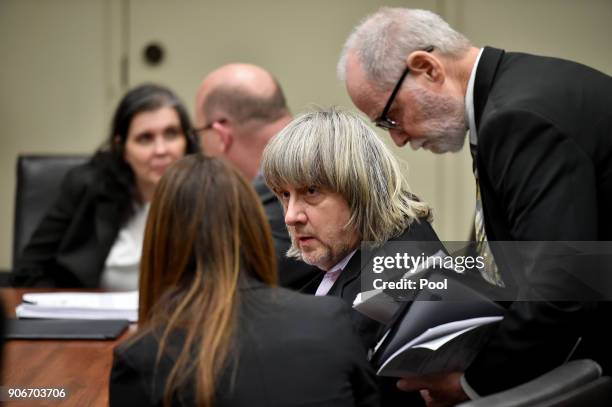 David Allen Turpin and Louise Anna Turpin , accused of holding their 13 children captive, appear in court for arraignment with attorneys Jeff Moore,...