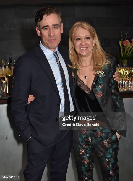 Stephen Mangan and Sonia Friedman attend the press night after party for "The Birthday Party" at Mint Leaf on January 18, 2018 in London, England.