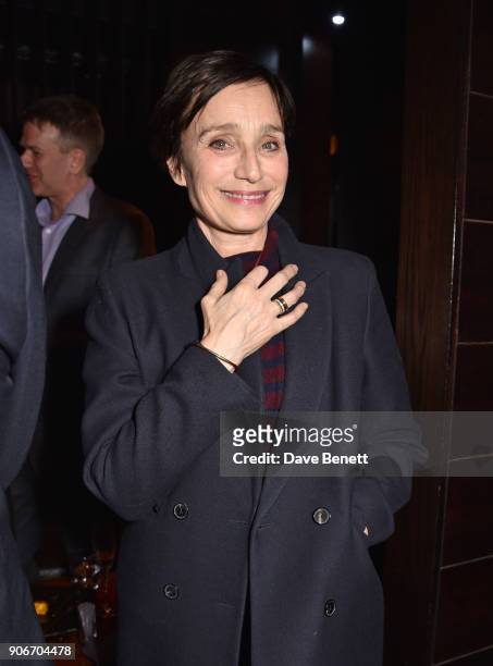 Dame Kristin Scott Thomas attends the press night after party for "The Birthday Party" at Mint Leaf on January 18, 2018 in London, England.