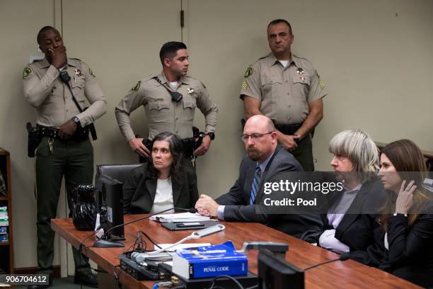 Louise Anna Turpin David Allen Turpin , accused of holding their 13 children captive, appear in court for arraignment with attorneys Jeff Moore and...