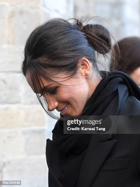 Meghan Markle during a walkabout at Cardiff Castle on January 18, 2018 in Cardiff, Wales.