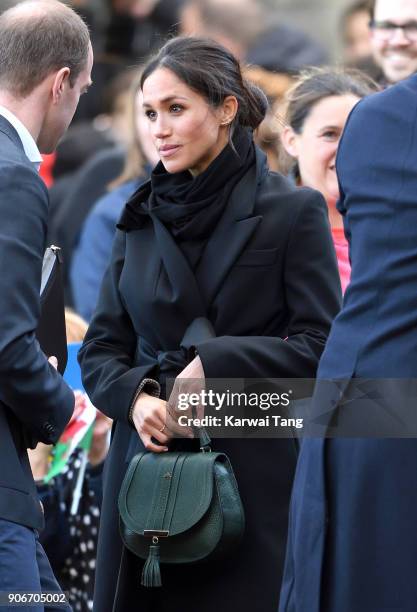 Meghan Markle during a walkabout at Cardiff Castle on January 18, 2018 in Cardiff, Wales.