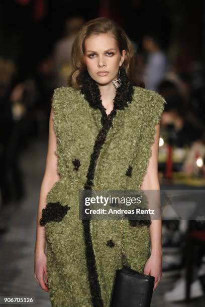 Model walks the catwalk at the William Fan Defilee during 'Der Berliner Salon' AW 18/19 on January 18, 2018 in Berlin, Germany.