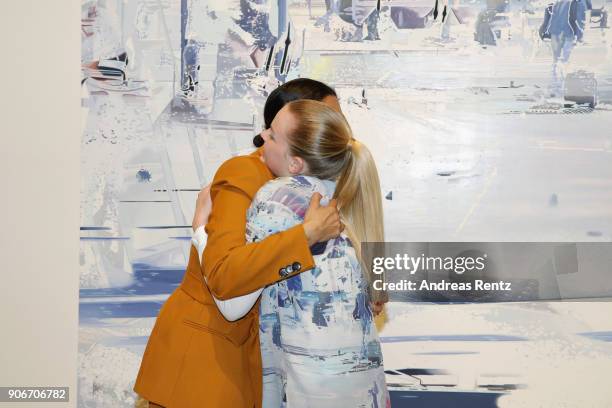 Designer Leyla Piedayesh embraces dancer Leonie Brouwer at the Lala Berlin X Koenig Souvenir event during 'Der Berliner Salon' AW 18/19 at Koenig...