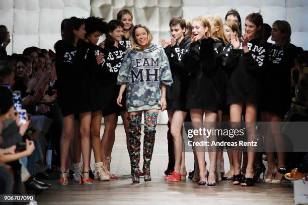 Marina Hoermanseder and models are applauded on the catwalk at the Marina Hoermanseder Defile during 'Der Berliner Salon' AW 18/19 at Von Greifswald...