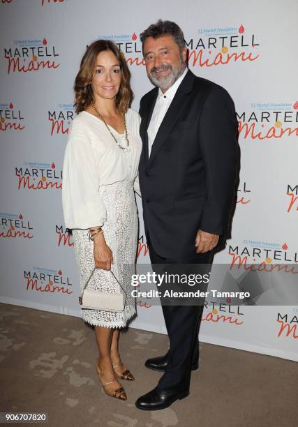 Carolina Beltran and Jesus Lopez are seen at the T.J. Martell Foundation Martell In Miami Charity Luncheon during NATPE 2018 at the Eden Roc Hotel on...