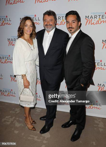 Carolina Beltran, Jesus Lopez and Hans Schafer are seen at the T.J. Martell Foundation Martell In Miami Charity Luncheon during NATPE 2018 at the...