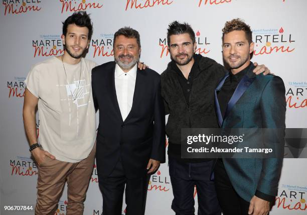 Sebastian Yatra, Jesus Lopez, Juanes and David Bisbal are seen at the T.J. Martell Foundation Martell In Miami Charity Luncheon during NATPE 2018 at...