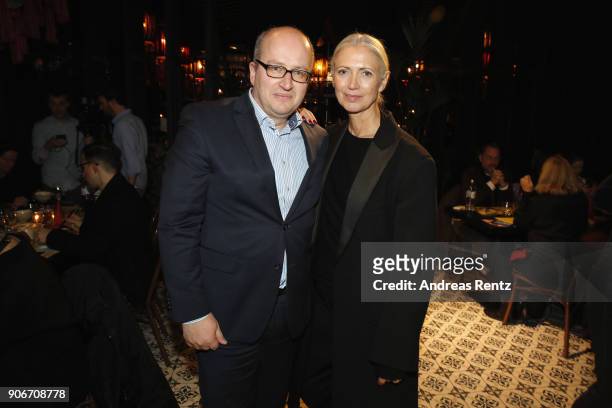 Christiana Arp and Alfons Kaiser attend the William Fan Defilee during 'Der Berliner Salon' AW 18/19 on January 18, 2018 in Berlin, Germany.
