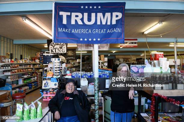 Rangely locals Ventura Tanori, left, and Melva Woodley, right, hang out at Nichols Store, a popular local hangout, on December 5, 2017 in Rangely,...