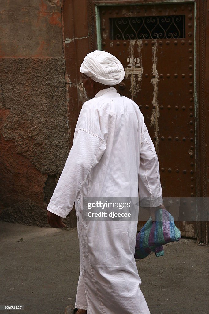 Man walking alone in Marrakech street