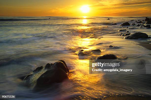 ocean beach sunset landscape - ebb tide stock pictures, royalty-free photos & images