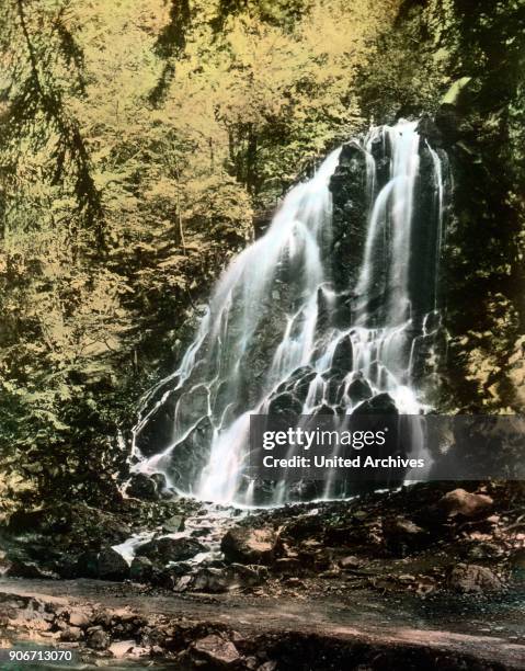 Cascades in the Harz region. Landscape, rock, tree, nature, water,wood, forest, wilderness, Europe, Germany, history, historical, 1910s, 1920s, 20th...