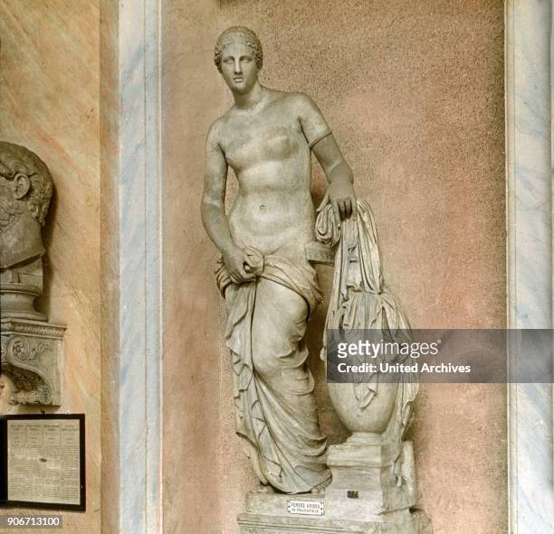 The Venus by Praxiteles. Greek, goddess, allegory, woman, standing, exhibit, museum, fine arts, sculptue, Europe, Italy, Rome, history, historical,...