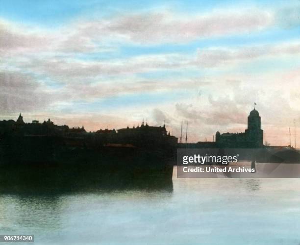 Silhouette skyline of the city of Viborg, next to Russia, Finnland 1920s.
