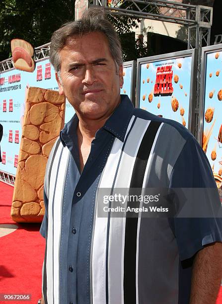 Actor Bruce Campbell arrives to the premiere of Sony's 'Cloudy With A Chance Of Meatballs' at the Mann Village Theater on September 12, 2009 in Los...