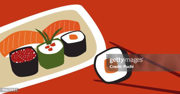 sushi - caviar stock illustrations