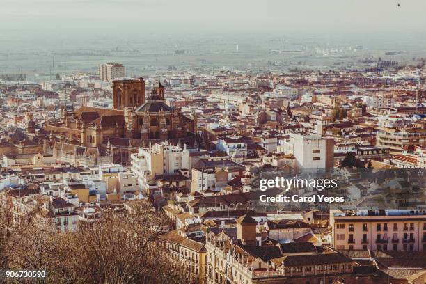 cityscape of granada, spain - alcazaba von alhambra stock-fotos und bilder