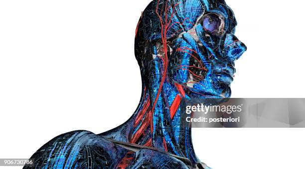 electronic man or male cyborg with binary background - posteriori stock pictures, royalty-free photos & images