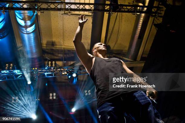 German rapper Farid Bang performs live on stage during a concert at the Columbiahalle on January 18, 2018 in Berlin, Germany.