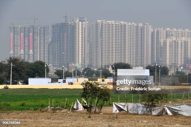 Construction site in Noida, short for the New Okhla Industrial Development Authority. It is an extension of Delhi, the capital of India on January 7,...