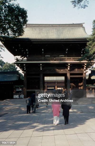 Believers at Meiji shrine at Tokyo's Shibuya quarter, Japan 1960s.