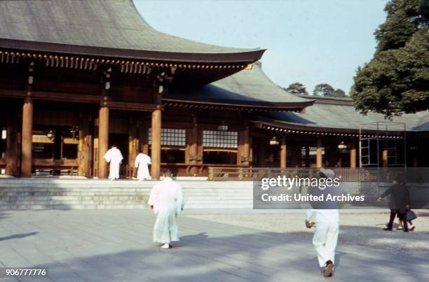 Believers at Meiji shrine at Tokyo's Shibuya quarter, Japan 1960s.