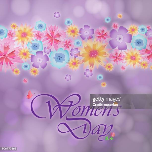 women's day floral bar - international womens day purple stock illustrations