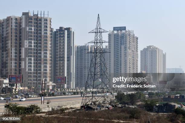 Construction site in Noida, short for the New Okhla Industrial Development Authority. It is an extension of Delhi, the capital of India on January 7,...