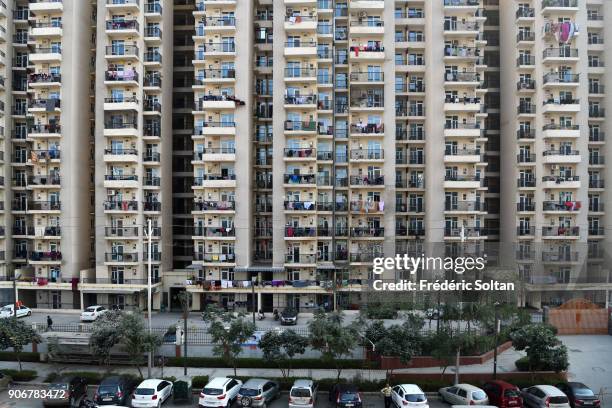 Construction site in Noida, short for the New Okhla Industrial Development Authority. It is an extension of Delhi, the capital of India on January 7,...