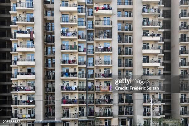 Construction site in Noida, short for the New Okhla Industrial Development Authority. It is an extension of Delhi, the capital of India on January 7,...