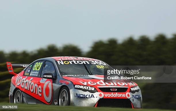 Craig Lowndes drives the Team Vodafone Ford during race 17 for round nine of the V8 Supercar Championship Series at the Phillip Island Grand Prix...