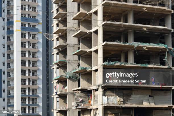 Construction site in Noida, short for the New Okhla Industrial Development Authority. It is an extension of Delhi, the capital of India on January 7,...