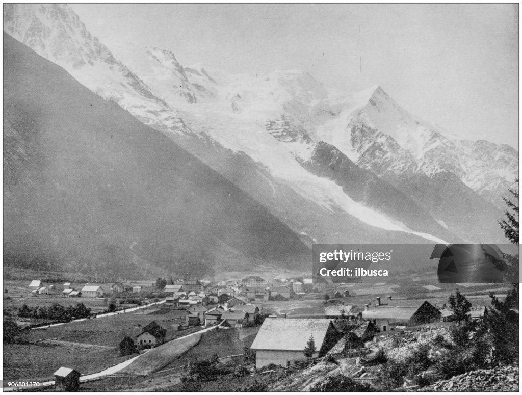 Antique photograph of World's famous sites: Chamounix and Mont Blanc