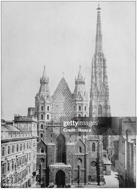 antique photograph of world's famous sites: church of st stephen, vienna, austria - st stephens cathedral vienna stock illustrations